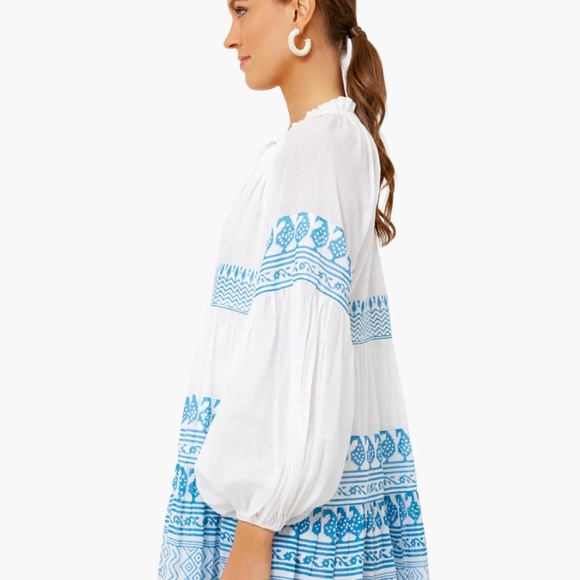 Oliphant Santorini Blue Balloon Sleeve Short Dress - Picture 3 of 4